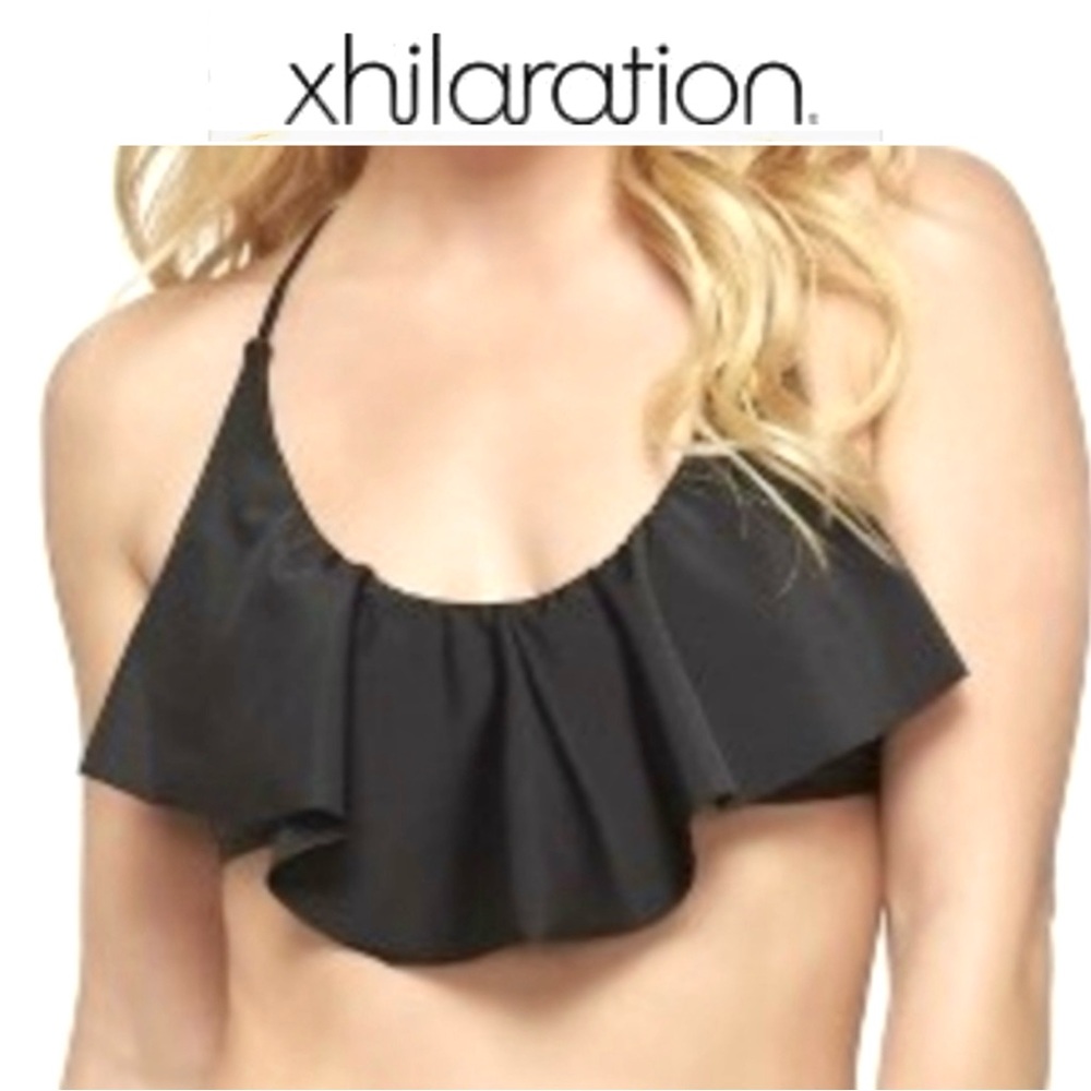 XHILARATION from Target Black Flowy Criss Cross Bikini Top Size Small ex cond